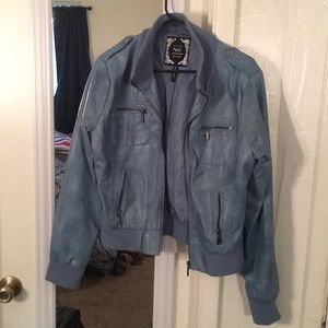 GREAT CONDITION Blue PU Leather Jacket!